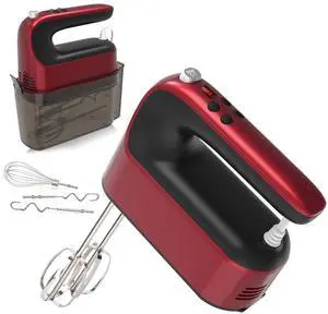 _Mega Brand  9-Speed Digital Hand Mixer Electric, 400W DC Motor, Hand Mixer electric Handheld with Snap-On Storage Case, Touch Button, Turbo Boost, 5x Stainless Steel Accessories (Red)