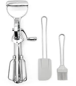 _Mega Brand Rotary Egg Beater 12", Stainless Steel Baking Set with Silicone Spatula and Basting Pastry Brush