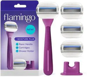 _Mega Brand Moisture Plus Women's Razor Set - Razor Handle, 4 Blade Refills, Shower Holder - Fig