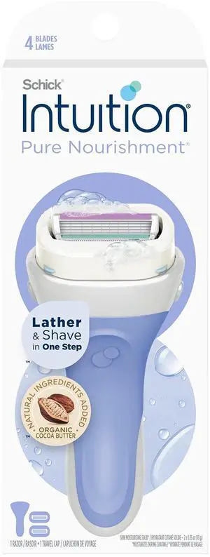 _Mega Brand Intuition Pure Nourishment Razors for Women | 1 Razor & 2 Intuition Razor Blades Refill with Organic Cocoa Butter