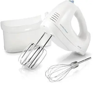 _Mega Brand  6-Speed Electric Hand Mixer with Whisk, Traditional Beaters, Snap-On Storage Case, 250 Watts, White