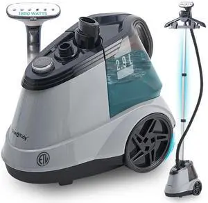 _Mega Brand  Heavy Duty Commercial Full Size Standing Garment Steamer for Clothes with Extra Large 2.9L (98 oz) Water Tank for 90+ mins of Steam Time, 1800 watts of Powerful Steam, 3 Settings, Gray