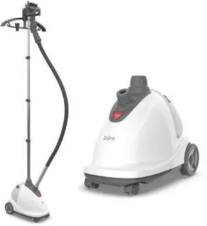 _Mega Brand  PureSteam XL Standing Fabric Steamer - Professional Wrinkle Remover Heats in 45 Seconds; 1/2-Gallon Tank for 1 Hour of Steaming; Easy-Roll Wheels, Garment Hanger, & Fabric Brush