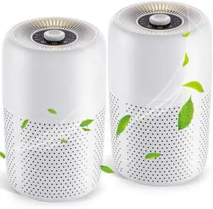 2 Pack _Mega Brand Air Purifiers for Bedroom Home with Aromatherapy Function,Small Air Purifier with Nightlight Speed Control,24dB Low Noise for Better Sleep,For Pet Room Dorm Kitchen,P60 (White)