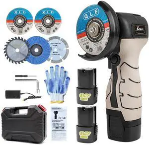 _Mega Brand Cordless Brush Angle Grinder Kit, 19500rpm Mini Electric Angle Grinding Tool with 2pcs 16.8V 2000mAh Batteries and 5-Cutting Discs, Grinder Handheld Cutter for Metal Wood