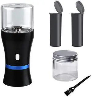 _Mega Brand Electric Herb Grinder COMPACT for Flower Buds, USB-Rechargeable, 2pcs 1.7oz Glass Herb Chamber - Ideal for Everyday Carry