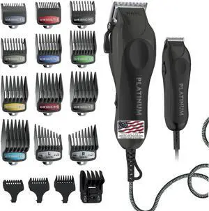 _Mega Brand USA Pro Series Platinum Corded Clipper & Corded Trimmer for Home Haircutting with Color Coded Guide Combs  Model 79804-100