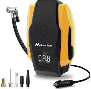 Tire Inflator Portable Air Compressor, 150PSI 12V DC Air Pump for Car Tires with LED Light, Auto Shutoff & Pressure Gauge, Tire Air Pump for Car,Motorcycle,Bicycle,Balls and Other Inflatables(Yellow)
