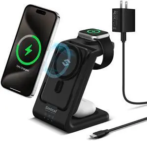 _Mega Brand 3 in 1 Wireless Charging Station: 10000mAh Removable Power Bank Charger Stand for iPhone/Apple Watch/Airpods - Portable Magnetic Battery Pack for 16 15 14 13 12 Series