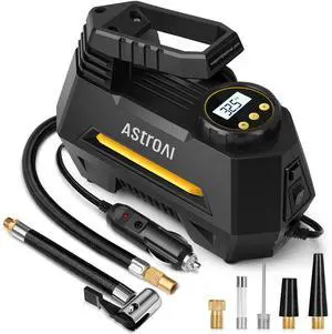 _Mega Brand Tire Inflator Portable Air Compressor Air Pump for Car Tires, 9.8Ft Cord-12V DC-Powered Auto Pump with Digital Pressure Gauge, Emergency LED Light for Bicycle, Balloons, Yellow