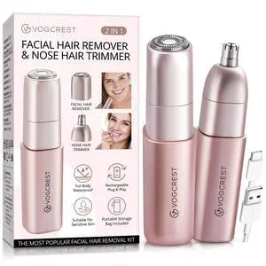 _Mega Brand  Facial - Nose Hair Remover Women: 2 in 1 Painless Electric Face Shaver and Nose Trimmer - Rechargeable Hair Removal Tool for Face Nose Ear Peach Fuzz Lips Chin