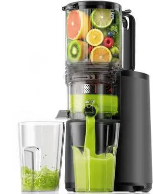 _Mega Brand Cold Press Juicer, Extra Large Feed Chute Slow Masticating Juicer, 250W Juicer Machines, 99.6% High Juice Yield, Easy to clean, Reverse Function, for Whole Vegetables & Fruits. Black