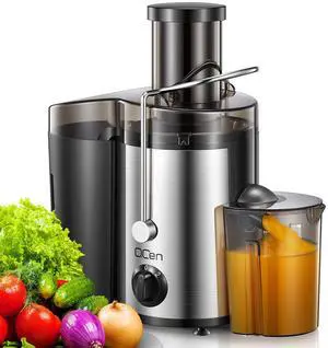 _Mega Brand Juicer Machine, 500W Centrifugal Juicer Extractor with Wide Mouth 3 Feed Chute for Fruit Vegetable, Easy to Clean, Stainless Steel, BPA-free (Black)