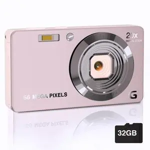 _Mega Brand Digital Camera, 4K Cameras for Photography, Digital Point and Shoot Camera with 56Mp Autofocus 20X Zoom Anti Shake, Video Camera with 32GB SD Card for Adults, Teens, Beginners(Pink)