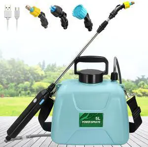 _Mega Brand 1.35 Gallon/5L Battery Powered Electric Sprayer with USB Rechargeable Handle, Portable Garden Sprayer with 23.6" Telescopic Wand, 3 Mist Nozzles and Adjustable Shoulder Strap