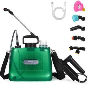 _Mega Brand Battery Powered Sprayer 2 Gallon, Garden Sprayer with Upgraded Electric Rechargeable Handle, 5 Mist Nozzles, Transparent Tank with Scale Mark, Suitable for Lawn, Garden