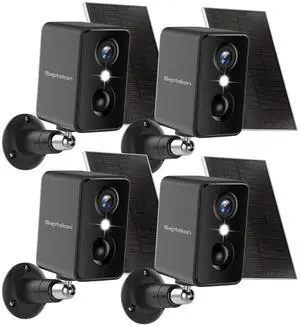 _Mega Brand 2K Security Cameras Wireless Outdoor 4 Pack, Solar Battery Powered Camera with Two Spotlights, PIR Motion Detection Siren, Color Night Vision, 2-Way Audio, IP66 Waterpoof
