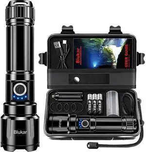 _Mega Brand Rechargeable Flashlight High Lumens, Super Bright LED Powerful Tactical Torch - 5 Light Modes, Zoomable, Long Lasting, Waterproof Handheld Flash Light for Emergency, Camping, Hiking