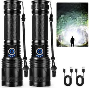 _Mega Brand Rechargeable Flashlights High Lumens, 90,000 Lumens Super Bright Flashlights with 5 Modes, Waterproof Powerful Flash Light Multifunctional Flashlights for Home Camping Hiking(2 Pack)