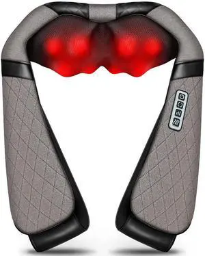 _Mega Brand  Shiatsu Electric Neck Back Massager Pillow 3D Kneading with Heat for Shoulder, Lower Back, Foot, Leg Muscles Pain Relief Relax in Car Office and Home (Gray)