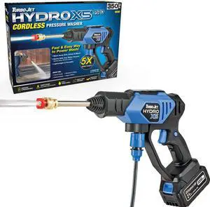 _Mega Brand Turbo Jet HydroX5 Pro Portable Cordless Pressure Washer (21V 3000mAh Battery), 6-in-1 Nozzle, Dual Water Source, 16ft Detachable Hose