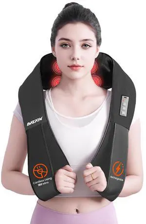 _Mega Brand  Cordless Neck Massager for Pain Relief Deep Tissue, Rechargeable Shiatsu Neck and Back Massager with Heat Kneading Shoulder Massage for Body Muscle Pain Relief,Gifts for Dad Mom Friends