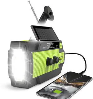 Emergency Crank Weather Radio, 14800mWh Solar Hand Crank Portable AM/FM/NOAA Weather Radio with 1W 3 Mode Flashlight & Reading Lamp, Cell Phone Charger, SOS for Home and Emergency
