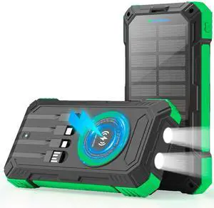 _Mega Brand Solar Charger Power Bank 49800mAh Wireless Portable Phone Charger, 22.5W QC3.0 Fast Charging Built in 4 Cables with USB C 6 Outputs & 2 Inputs for All Cell Phone