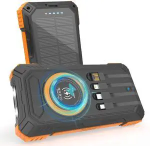 _Mega Brand Solar Charger Power Bank 49800mAh, 22.5W Portable Charger, 15W Wireless Charging, Solar Panel Charger, Built-in Four Cable, with USB C for Cell Phones, with Dual Flashlight for Camping
