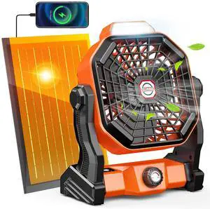 _Mega Brand Rechargeable Solar Powered Fan,Solar Camping Fans & Led Lantern,8-inch Portable Fan with 7W Solar Panel, Battery Operated Powered Outdoor Tent Fans for Camping Essentials Accessories