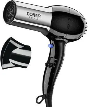 _Mega Brand Hair Dryer, 1875W Full-Size Hair Dryer with Ionic Conditioning, Blow Dryer, Tourmaline Ceramic Technology for Quick Drying, Black/Chrome