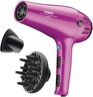 _Mega Brand Hair Dryer with Retractable Cord, 1875W Blow Dryer, 3 Heat Settings, 2 Speeds, Blow Dryer with Diffuser and Concentrator Attachments, Ionic + Tourmaline Technology, Pink
