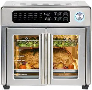 _Mega Brand  Extra Large French Door Air Fryer Toaster Oven Combo, 24 Cooking Functions and Digital Controls, 7 Accessories Included, Stainless Steel Finish, 26QT Capacity