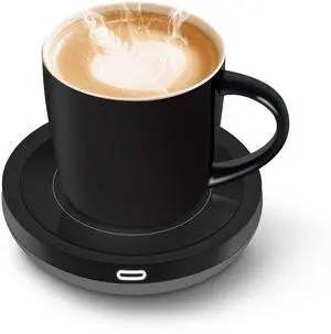 _Mega Brand Smart Coffee Cup Warmer Set, Auto On/Off Gravity-induction Mug Office Desk Use, Candle Wax Cup Warmer Heating Plate (Up To 131F/55C), 14oz