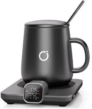 _Mega Brand Coffee Mug Warmer Set, Temperature Control Smart Heated Mug for Desk, Electric Coffee Warmer with Auto Shut Off & Real-Time Temp Display, Gifts for Men Women, 15oz, Black