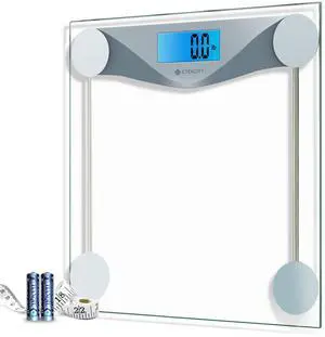 _Mega Brand Digital Body Weight Bathroom Scale, Large Blue LCD Backlight Display, High Precision Measurements,6mm Tempered Glass, 400 Pounds