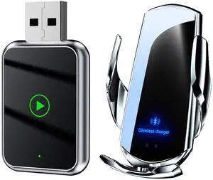 _Mega Brand Wireless CarPlay Adapter Compatible with iPhone and Android Auto - Wireless Charger Mount Included  Hands Free Communication, Navigation, Music - Works in Cars 2017+ with USB/USB-C Port