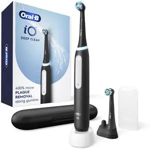 _Mega Brand Rechargeable Electric Powered Toothbrush, Black with iO Series 3 Limited, 2 Brush Heads and Travel Case - Pressure Sensor to Protect Gums - 3 Cleaning Settings - 2 Minute Timer