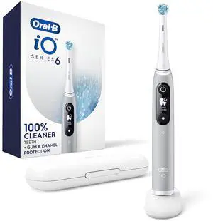 _Mega Brand  iO Series 6 Rechargeable Electric Toothbrush with Visible Pressure Sensor to Protect Gums, 2 Minute Timer, 5 Cleaning Settings, 1 Replacement Toothbrush Head, and Travel Case, Grey Opal