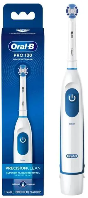 _Mega Brand  Pro 100 Precision Clean, Battery Powered Electric Toothbrush, Blue and White