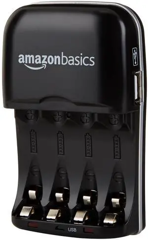 _Mega Brand  Rechargeable Battery Charger for AA & AAA Nickel-Metal Hydride (NiMH) Batteries with USB Charging Port, Black
