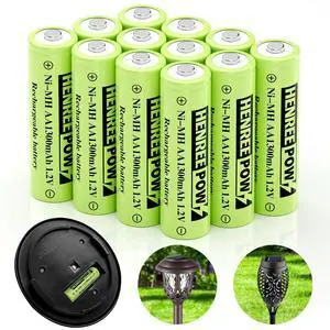 _Mega Brand AA Ni-MH Rechargeable Batteries, Double A 1.2V 1300mAh High Capacity Pre-Charged Solar Batteries, Perfect for Solar Garden Lights,Landscape Lights, Lawn Lights (12 Pack)