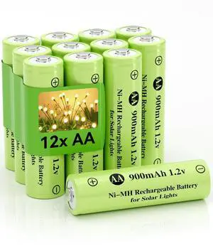 _Mega Brand 1.2v AA Ni-MH Rechargeable Battery, Double A 900mAh 1.2V Rechargeable Battery Pre-Charged, High Capacity for Outdoor Solar Lights, Lawn Lamps, String Light (AA-900mAh-12pack
