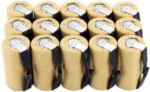 _Mega Brand NiCd SubC 2200mAh Paper Wrapped Rechargeable Battery Flat Top with Tabs, 15 Pack