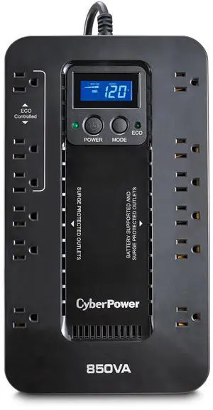 _Mega Brand EC850LCD Ecologic UPS Battery Backup and Surge Protector, 850VA/510W, 12 Outlets, ECO Mode, Compact, UL Certified