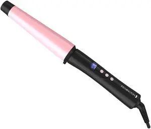 _Mega Brand CI9538 Pro 1"-1.5" Pearl Ceramic Conical Curling Wand, Digital Controls + 10 Heat Settings, Black/Pink