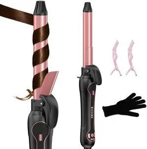 _Mega Brand Rotating Curling Iron 1 Inch - Automatic Hair Curler Dual Voltage for All Hair Type, Fast & Effortless Auto Curling Wand with Fast Heating LCD Display 250°F-450°F for Lasting Beach Waves