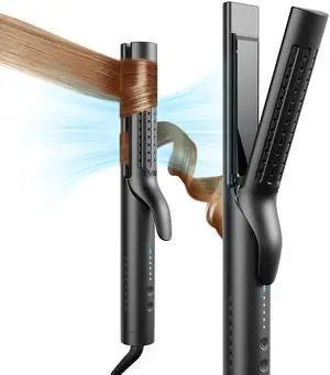 _Mega Brand Airflow 2.0 Curling Iron Flat Iron - Hair Straightener and Curler 2 in 1, 1.25 Inch Curling Wand for Long Short Hair, Dual Voltage for Travel, 54 Million Ionic, Anti-Tangle, 5 Temps, Black