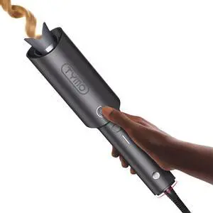 _Mega Brand Automatic Rotating Curling Iron-CURLPRO Beach Waves Curling Wand, Portable Hair Curler, 500 Million Ionic, Dual Voltage & Lightweight for Travel, Ceramic Coating, 1 Inch, Metallic Gray