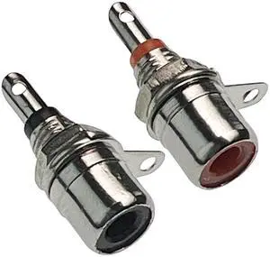 _Mega Brand RCA Socket Connector Chassis/Panel Mount, Red and Black, 5 Pairs, Solder Type, Nickel-Plated, with Nuts for Mounting